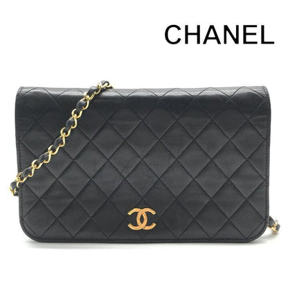 Chanel CC Logo Quilted Lambskin Chain Shoulder Bag Push Lock Black