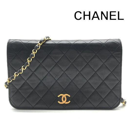 Chanel CC Logo Quilted Lambskin Chain Shoulder Bag Push Lock Black