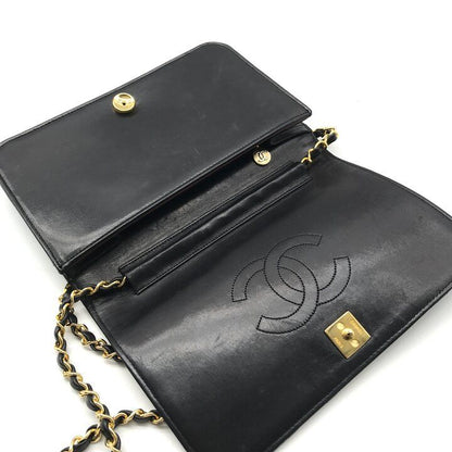 Chanel CC Logo Quilted Lambskin Chain Shoulder Bag Push Lock Black — view 8