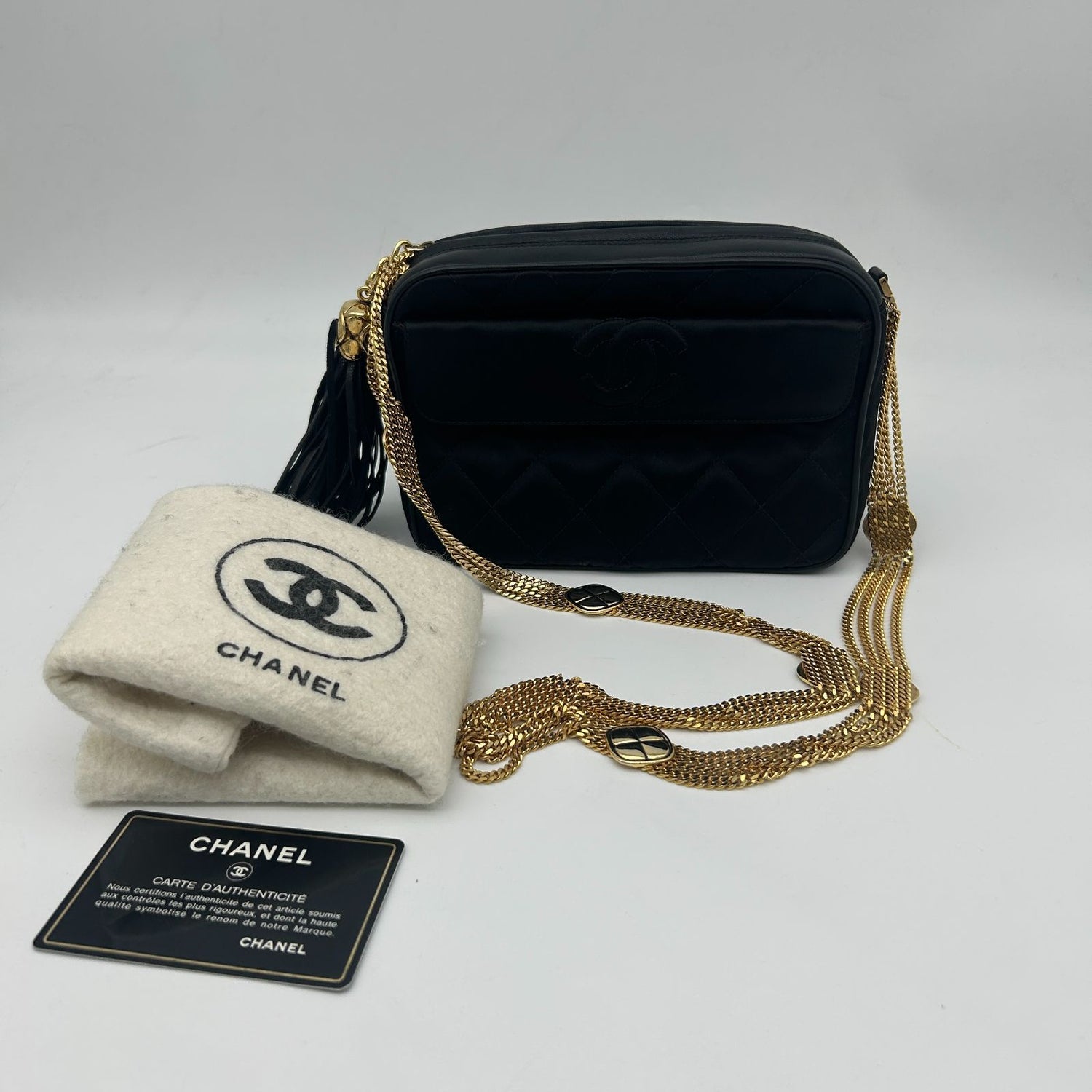 Chanel CC Logo Stitch Quadruple Strand Chain Fringe Shoulder