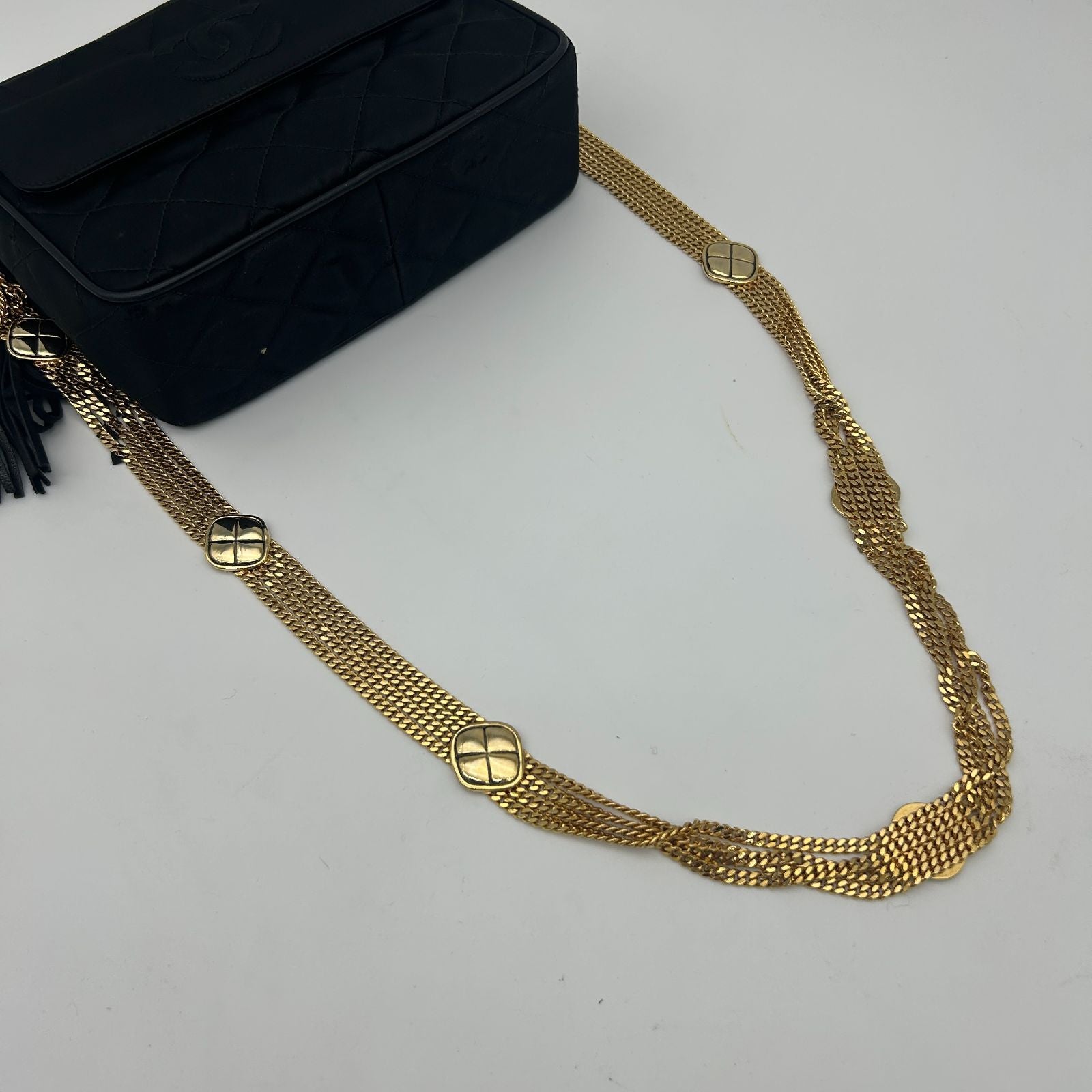 Chanel CC Logo Stitch Quadruple Strand Chain Fringe Shoulder — view 9