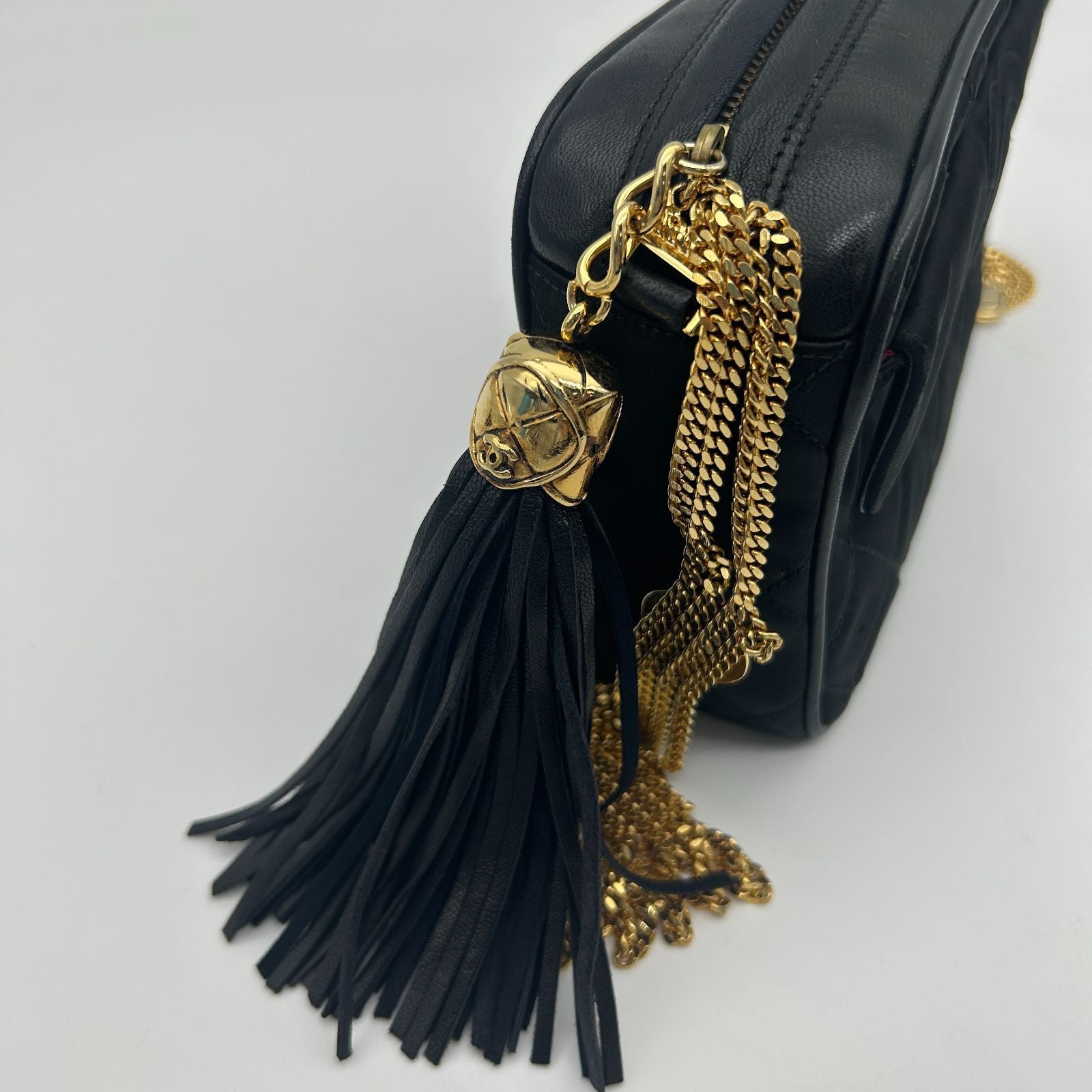 Chanel CC Logo Stitch Quadruple Strand Chain Fringe Shoulder — view 8