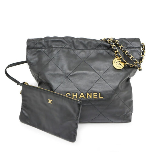 Chanel 22 Small Handbag Black Gold Calfskin Chain