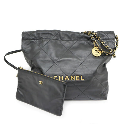 Chanel 22 Small Handbag Black Gold Calfskin Chain