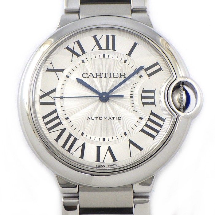 Cartier Watch Baron Blue Guilloche Silver Dial Roman Index SS Automatic Winding