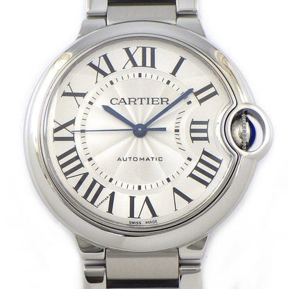 Cartier Watch Baron Blue Guilloche Silver Dial Roman Index SS Automatic Winding