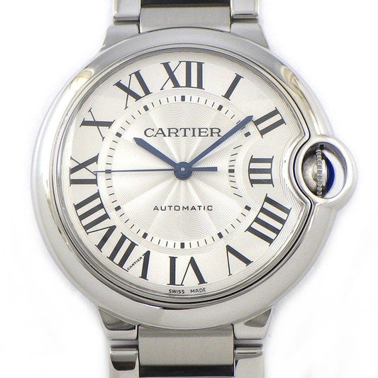 Cartier Watch Baron Blue Guilloche Silver Dial Roman Index SS Automatic Winding