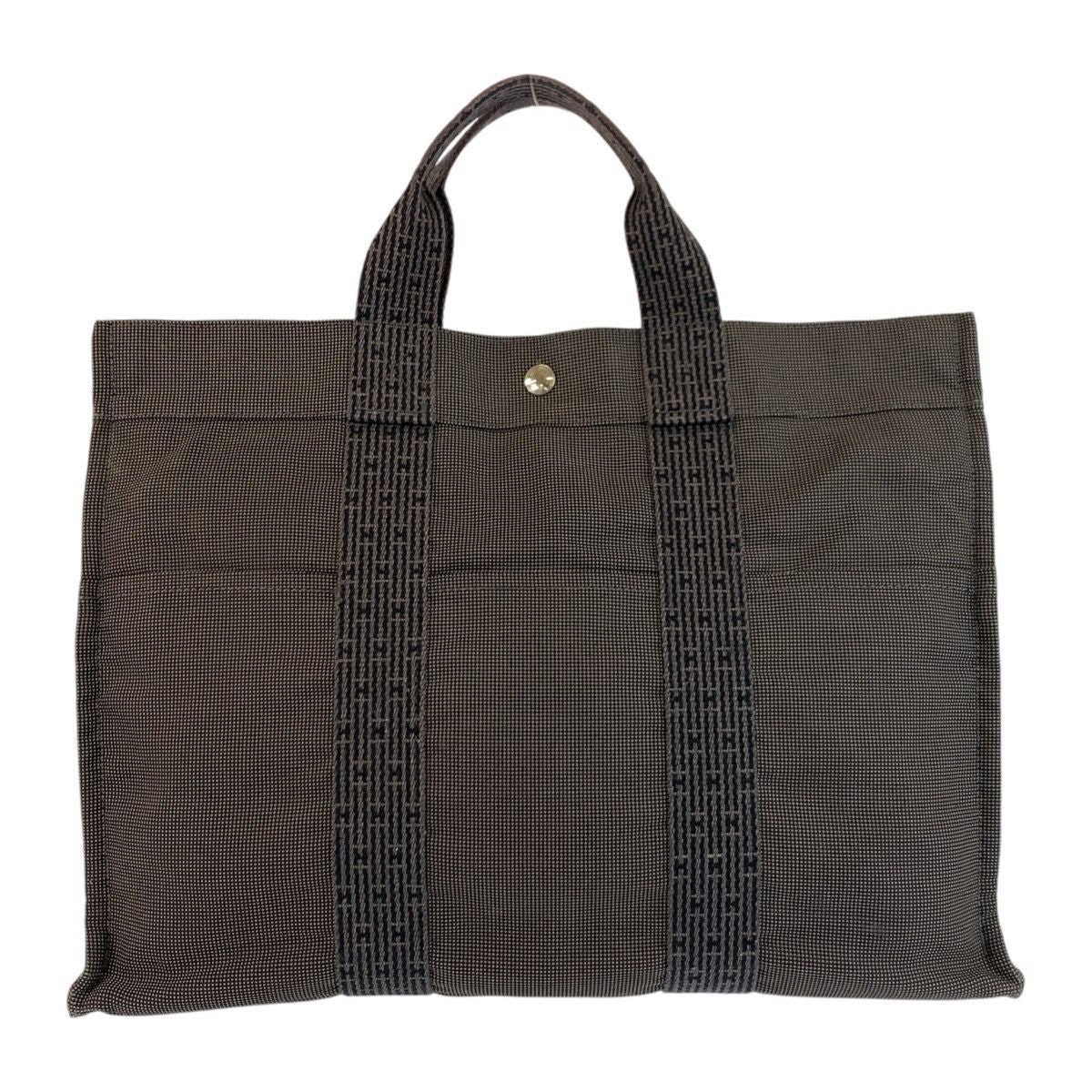 Hermes Her Line MM Gray Silver Polyamide Polyester Tote