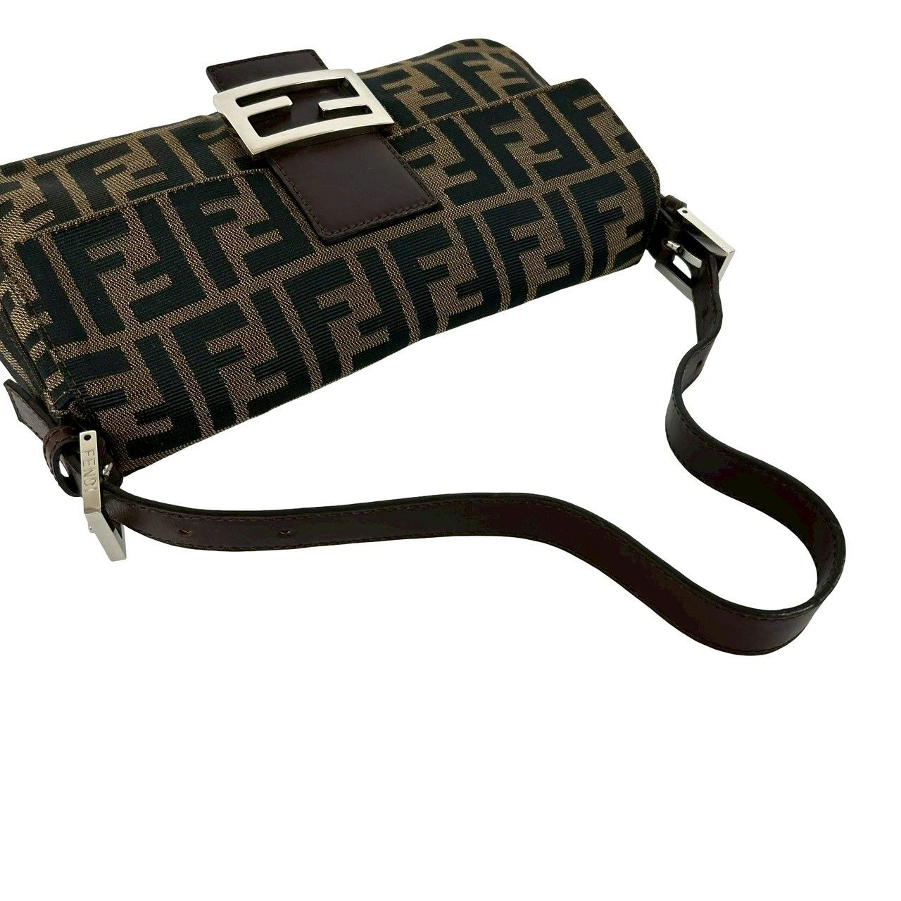 Fendi Mamma Bucket Zucca FF Logo Pattern Canvas Leather Shoulder Bag Brown — view 4