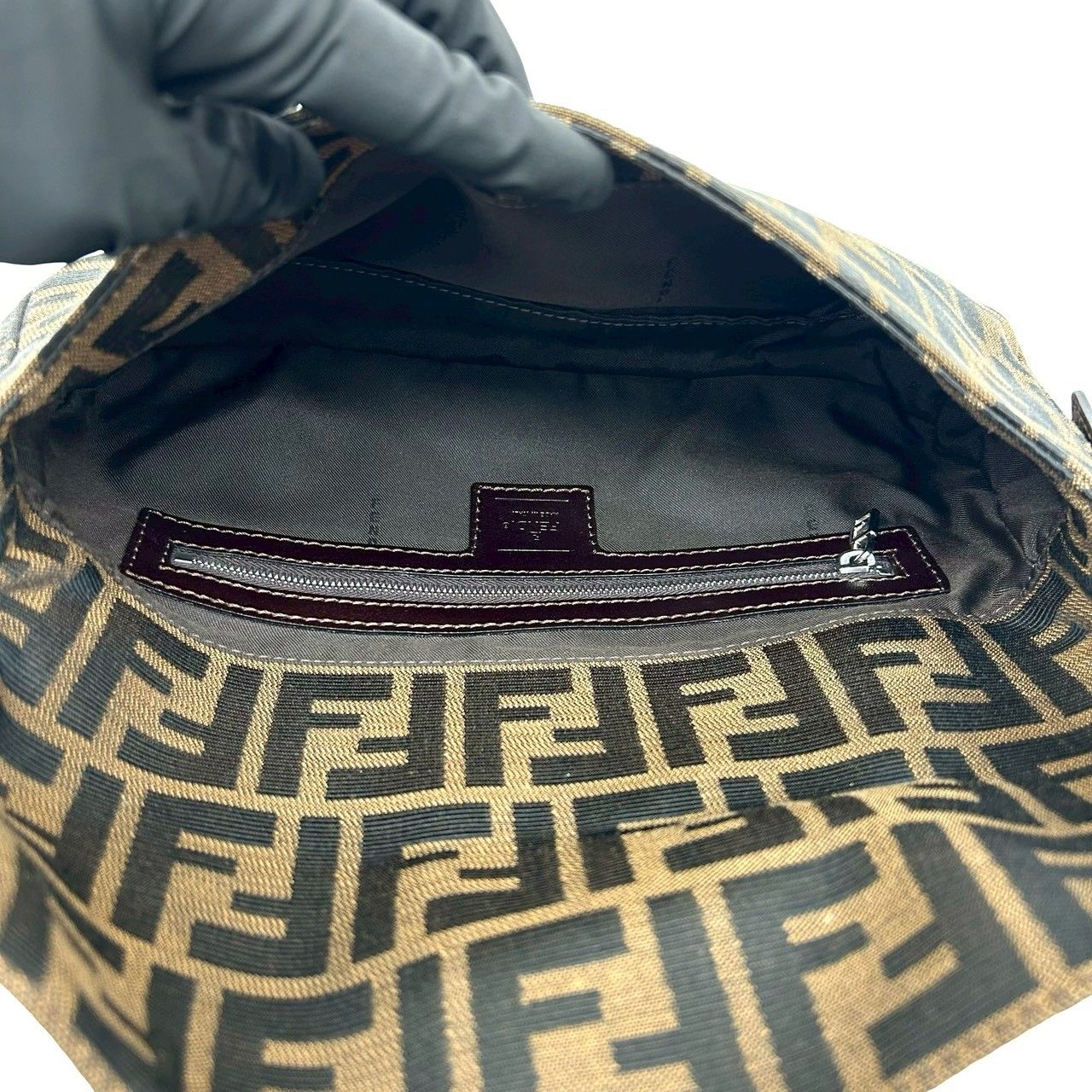Fendi Mamma Bucket Zucca FF Logo Pattern Leather Canvas Shoulder Bag Brown — view 9