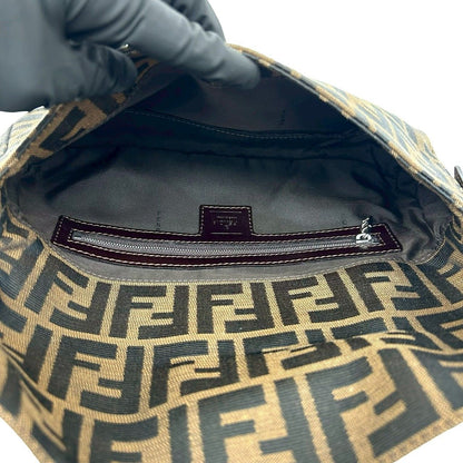 Fendi Mamma Bucket Zucca FF Logo Pattern Leather Canvas Shoulder Bag Brown — view 9
