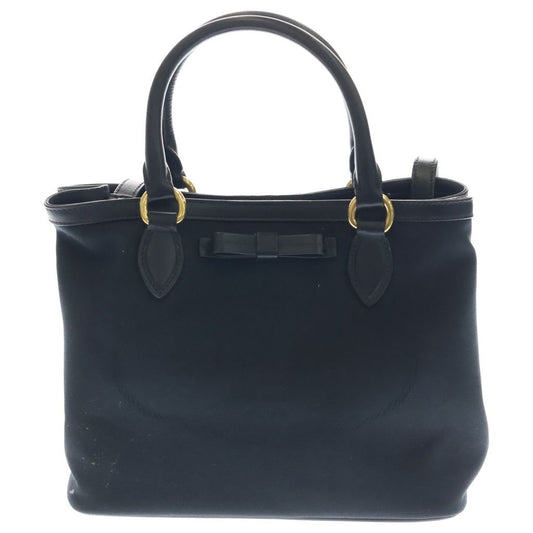 Prada Logo Jacquard 2-Way Shoulder Bag Black Leather Canvas Gold