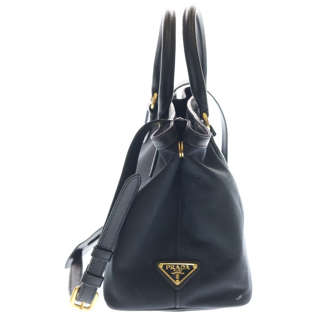 Prada Logo Jacquard 2-Way Shoulder Bag Black Leather Canvas Gold — view 3