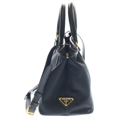 Prada Logo Jacquard 2-Way Shoulder Bag Black Leather Canvas Gold — view 3