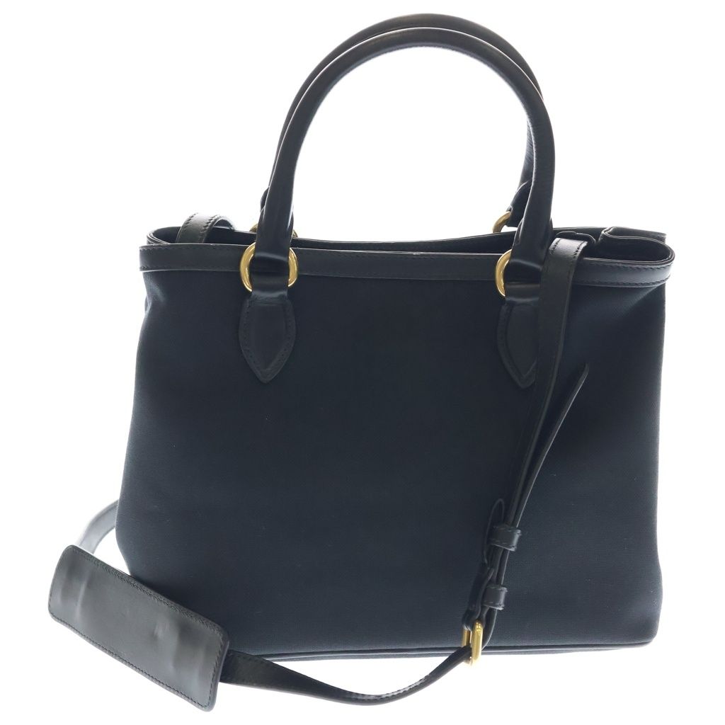Prada Logo Jacquard 2-Way Shoulder Bag Black Leather Canvas Gold — view 2