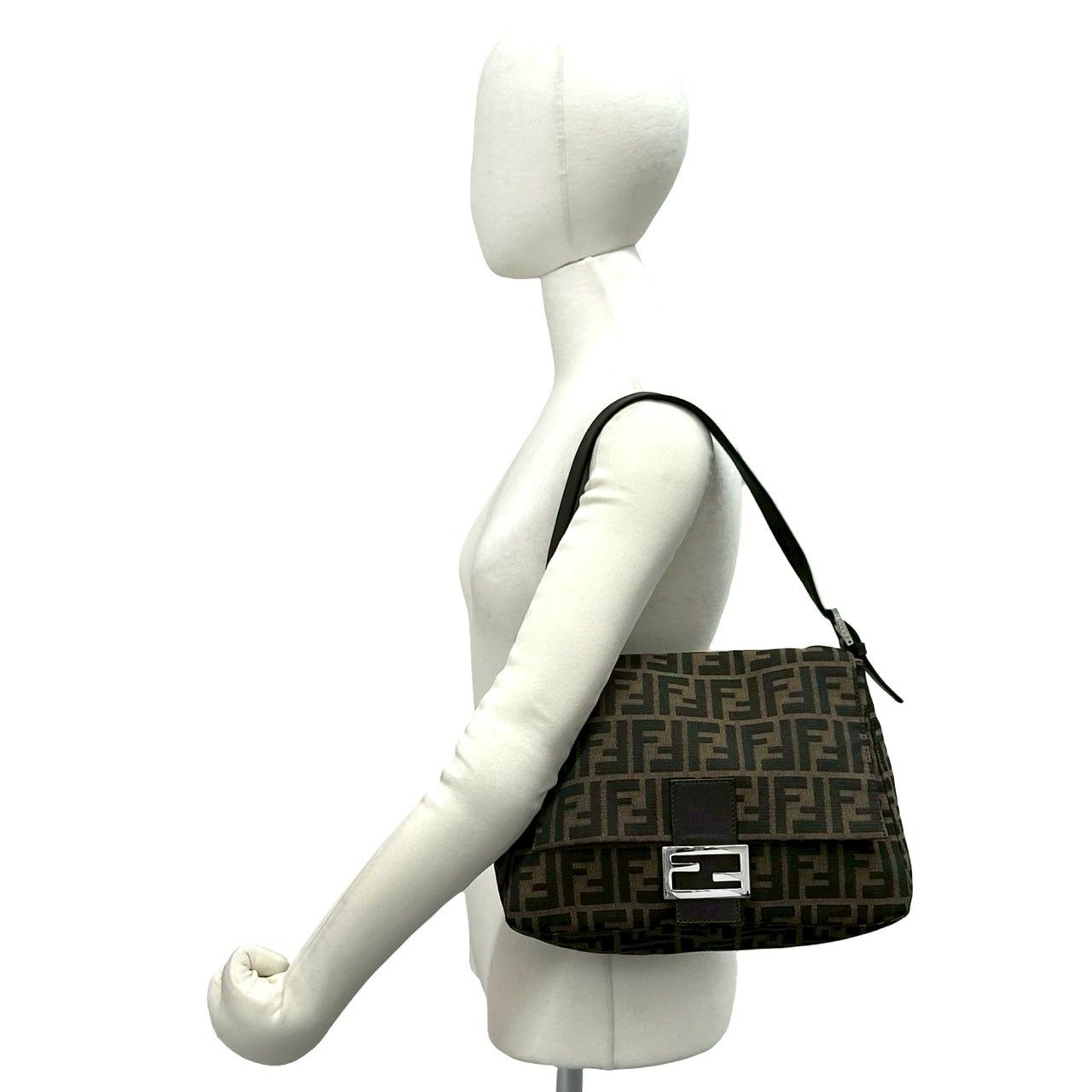Fendi Mamma Bucket Zucca FF Logo Pattern Canvas Leather Shoulder Bag Brown — view 2
