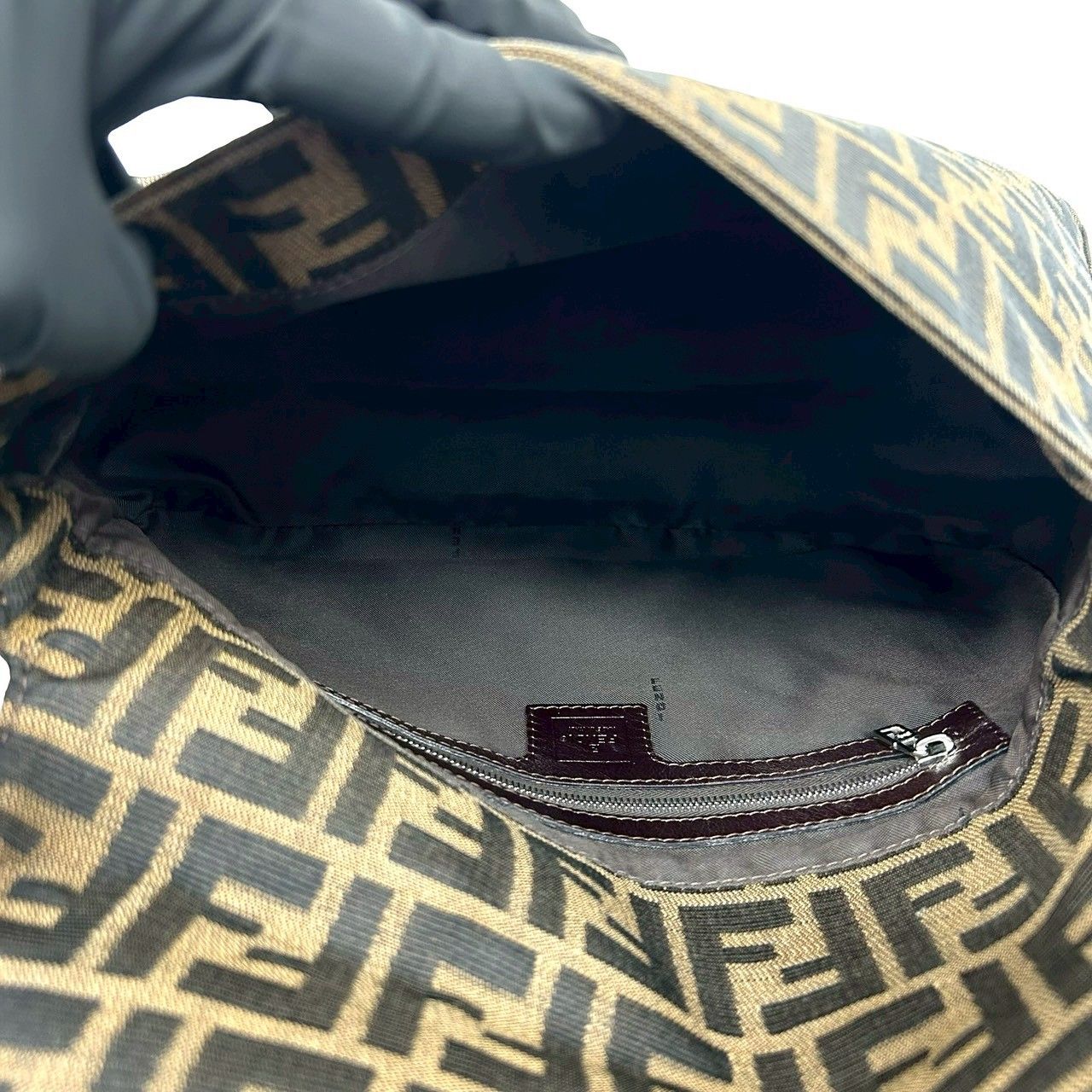 Fendi Mamma Bucket Zucca FF Logo Pattern Canvas Leather Shoulder Bag Brown — view 9
