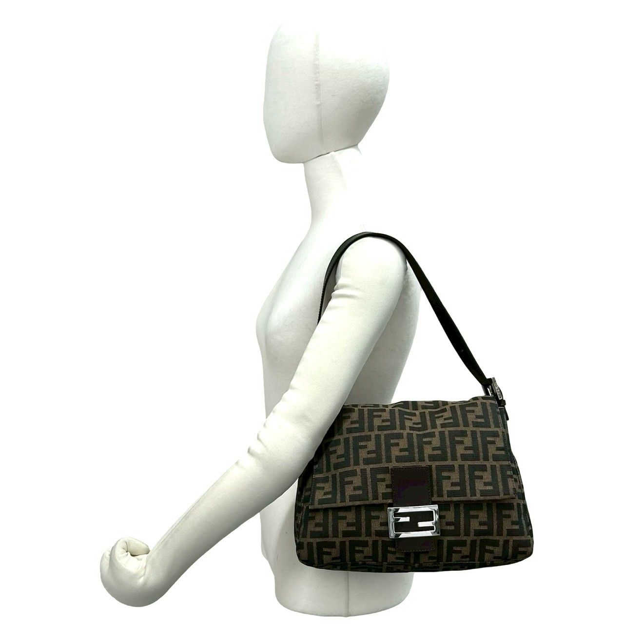 Fendi Mamma Bucket Zucca FF Logo Pattern Canvas Leather Shoulder Bag Brown — view 2