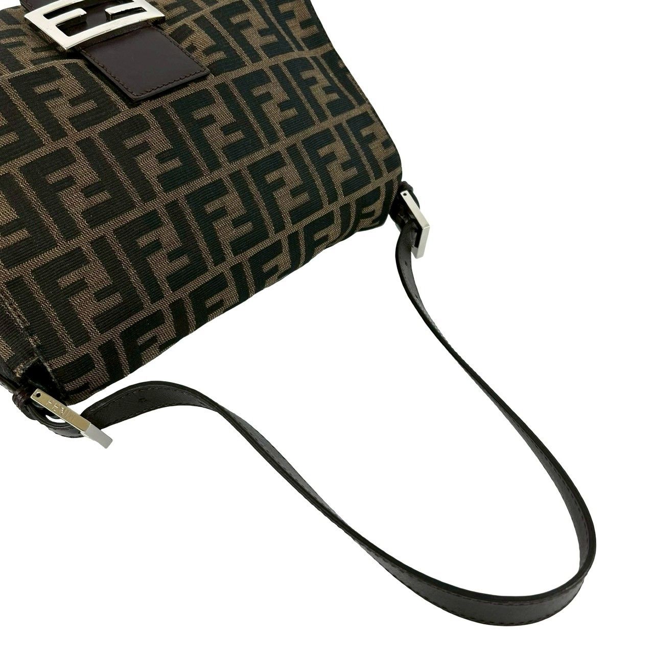 Fendi Mamma Bucket Zucca FF Logo Pattern Canvas Leather Shoulder Bag Brown — view 4