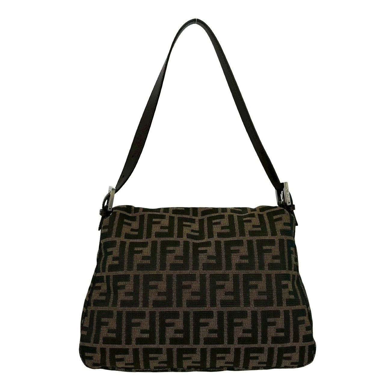 Fendi Mamma Bucket Zucca FF Logo Pattern Canvas Leather Shoulder Bag Brown — view 3