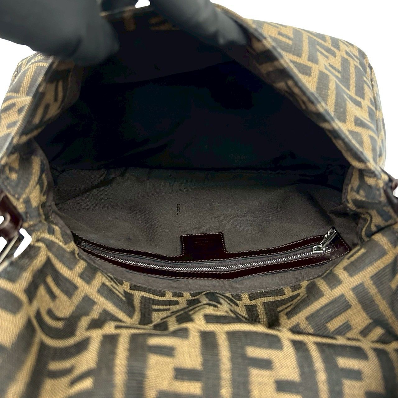 Fendi Mamma Bucket Zucca FF Logo Pattern Canvas Leather Shoulder Bag Brown — view 9