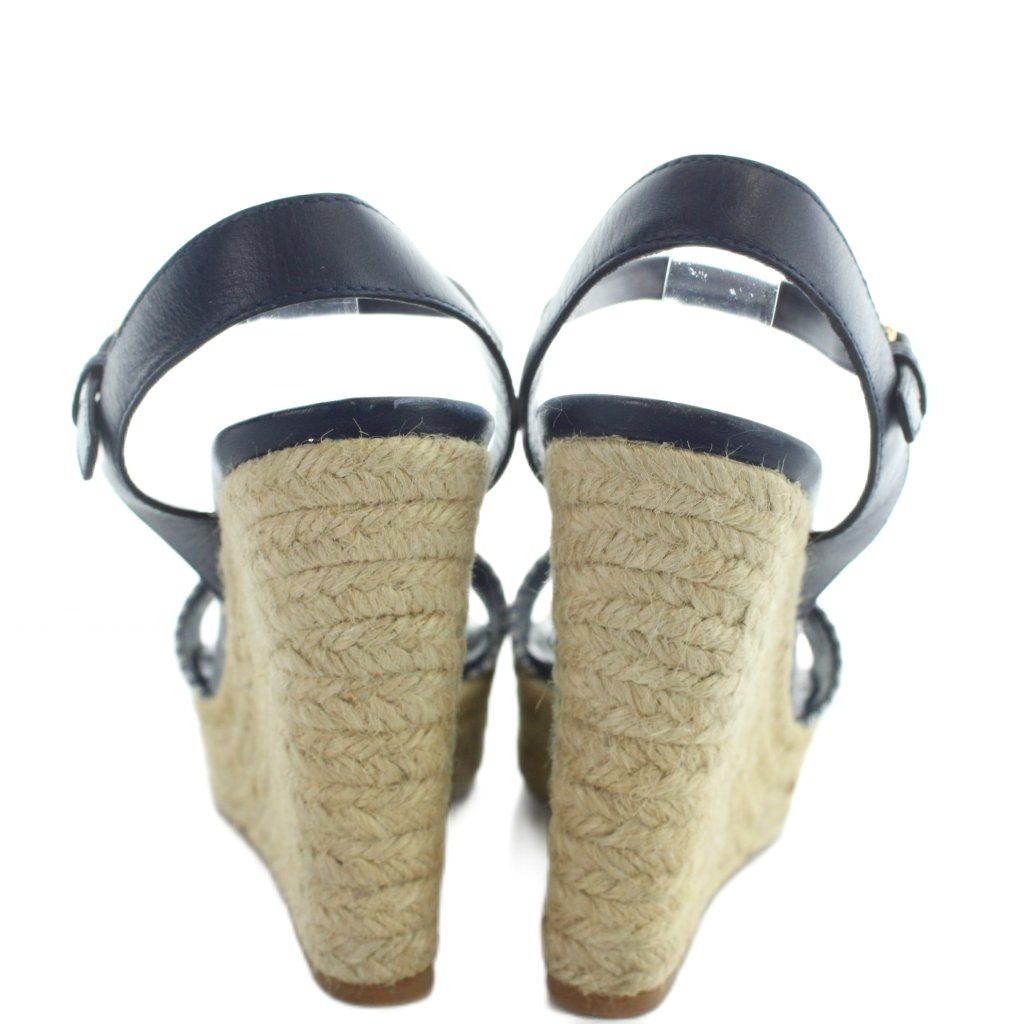 Louis Vuitton Strap Sandals Monogram Wedge Sole Thick 35.5 Navy Yi3 — view 3