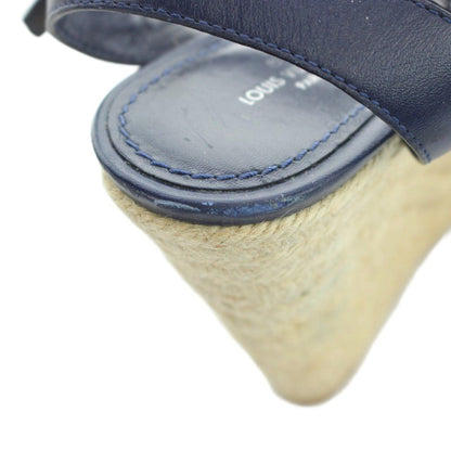 Louis Vuitton Strap Sandals Monogram Wedge Sole Thick 35.5 Navy Yi3 — view 9