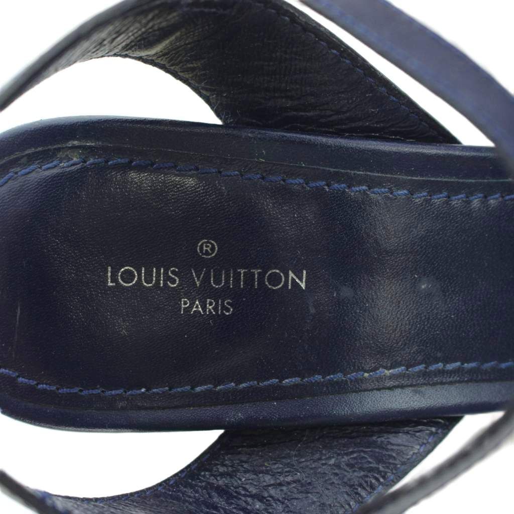 Louis Vuitton Strap Sandals Monogram Wedge Sole Thick 35.5 Navy Yi3 — view 6
