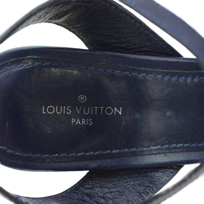 Louis Vuitton Strap Sandals Monogram Wedge Sole Thick 35.5 Navy Yi3 — view 6