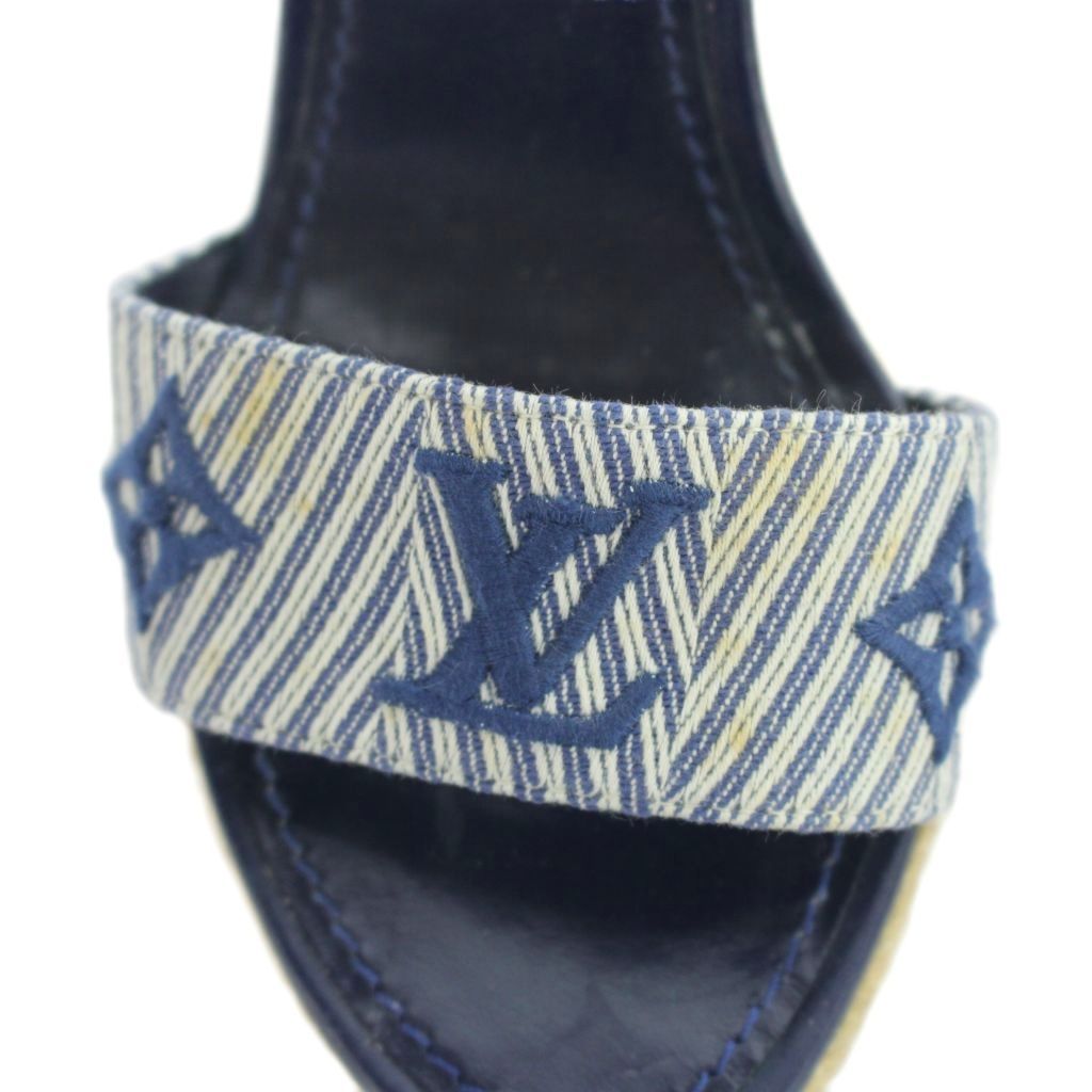 Louis Vuitton Strap Sandals Monogram Wedge Sole Thick 35.5 Navy Yi3 — view 7