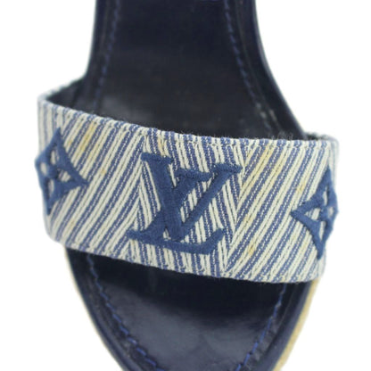 Louis Vuitton Strap Sandals Monogram Wedge Sole Thick 35.5 Navy Yi3 — view 7