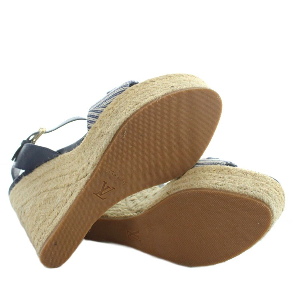 Louis Vuitton Strap Sandals Monogram Wedge Sole Thick 35.5 Navy Yi3 — view 4
