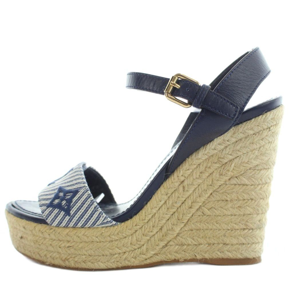 Louis Vuitton Strap Sandals Monogram Wedge Sole Thick 35.5 Navy Yi3 — view 2