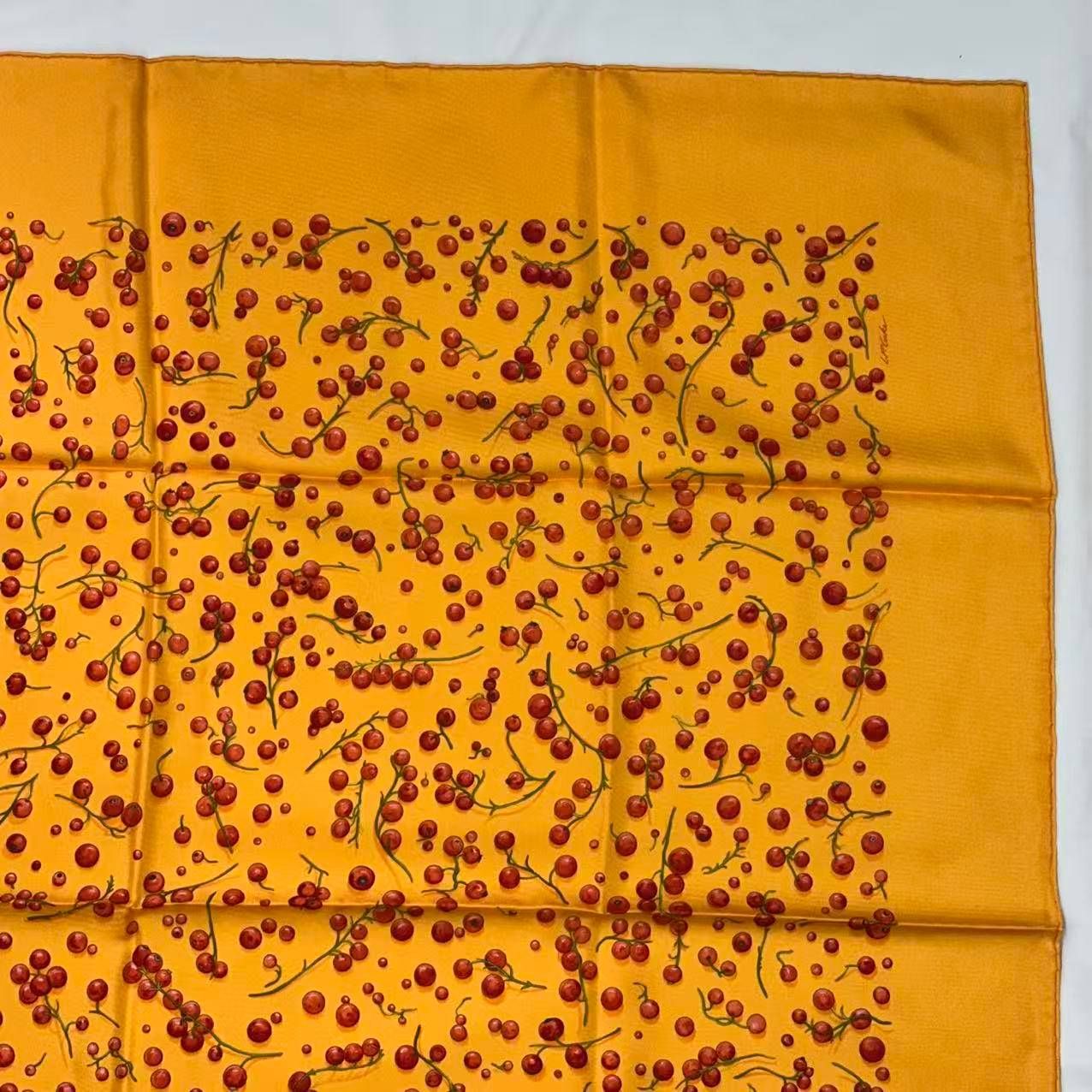 Hermes Carre 90 Silk Scarf Red Berries Yellow — view 6