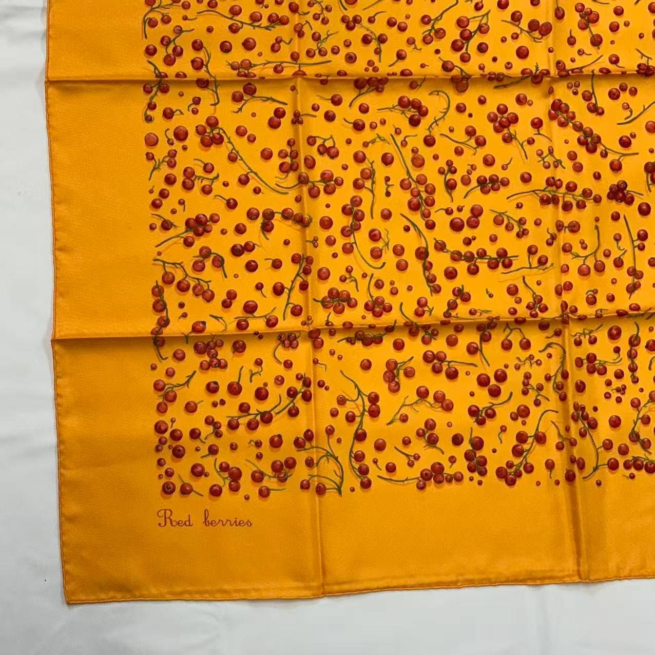 Hermes Carre 90 Silk Scarf Red Berries Yellow — view 4