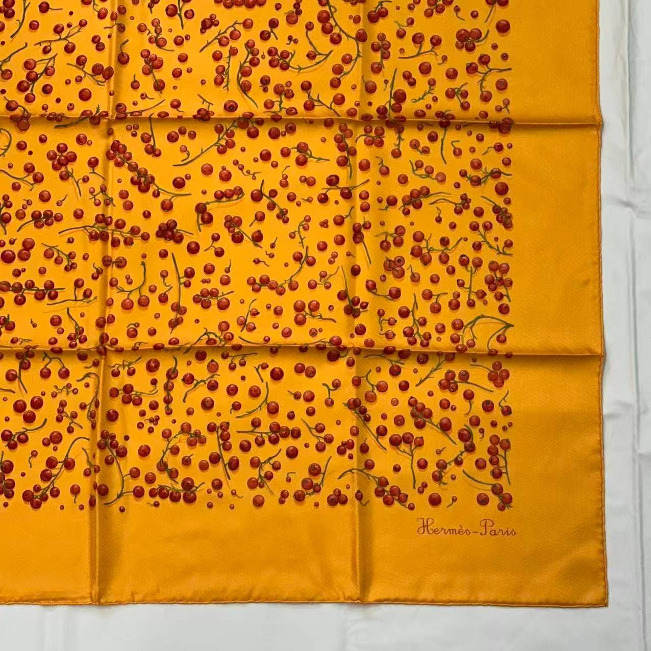 Hermes Carre 90 Silk Scarf Red Berries Yellow — view 5