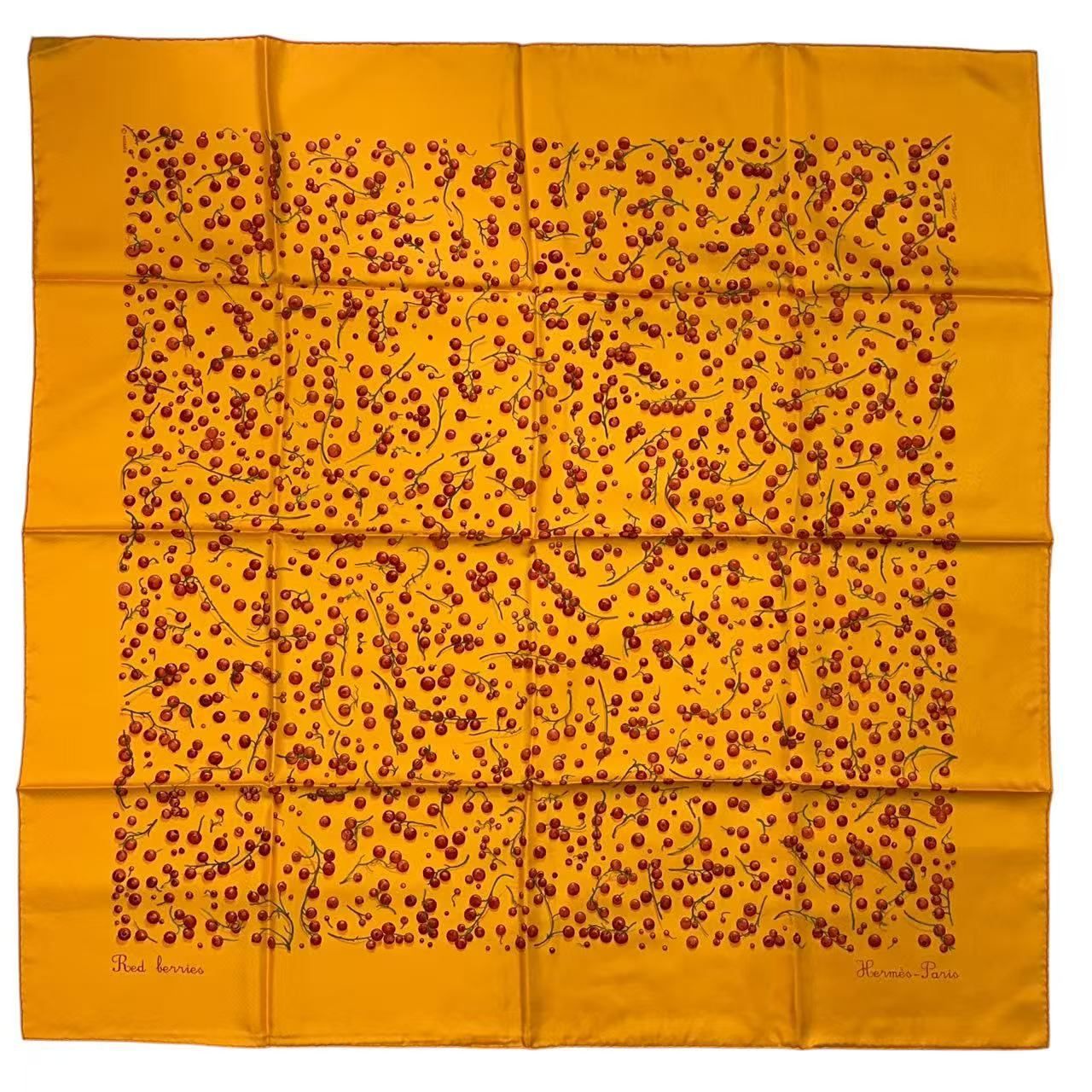 Hermes Carre 90 Silk Scarf Red Berries Yellow — view 2