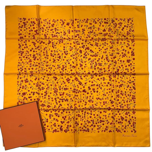 Hermes Carre 90 Silk Scarf Red Berries Yellow