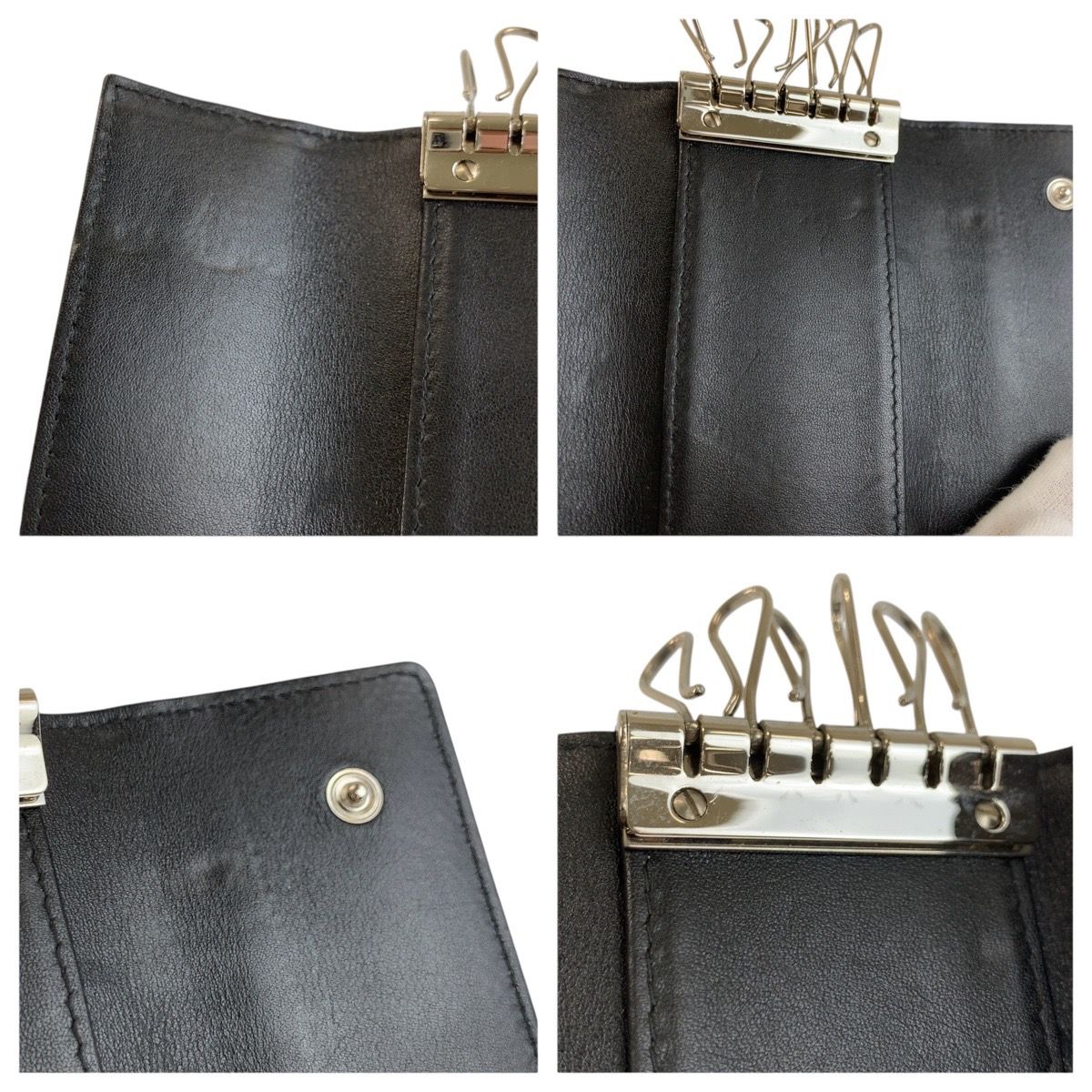Chanel CC Logo Black Silver Leather Key Case 6 Rows Key Holder — view 7