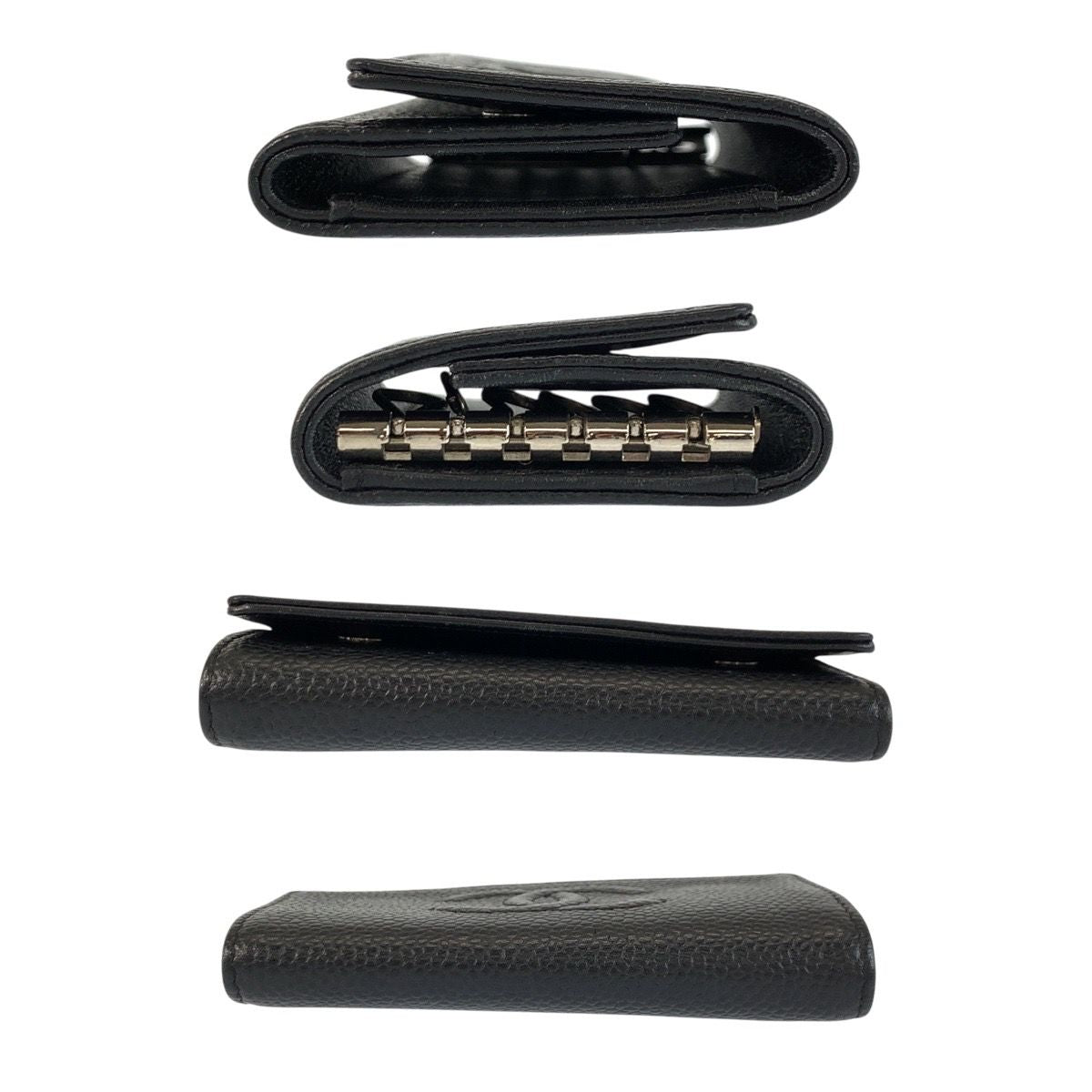 Chanel CC Logo Black Silver Leather Key Case 6 Rows Key Holder — view 8