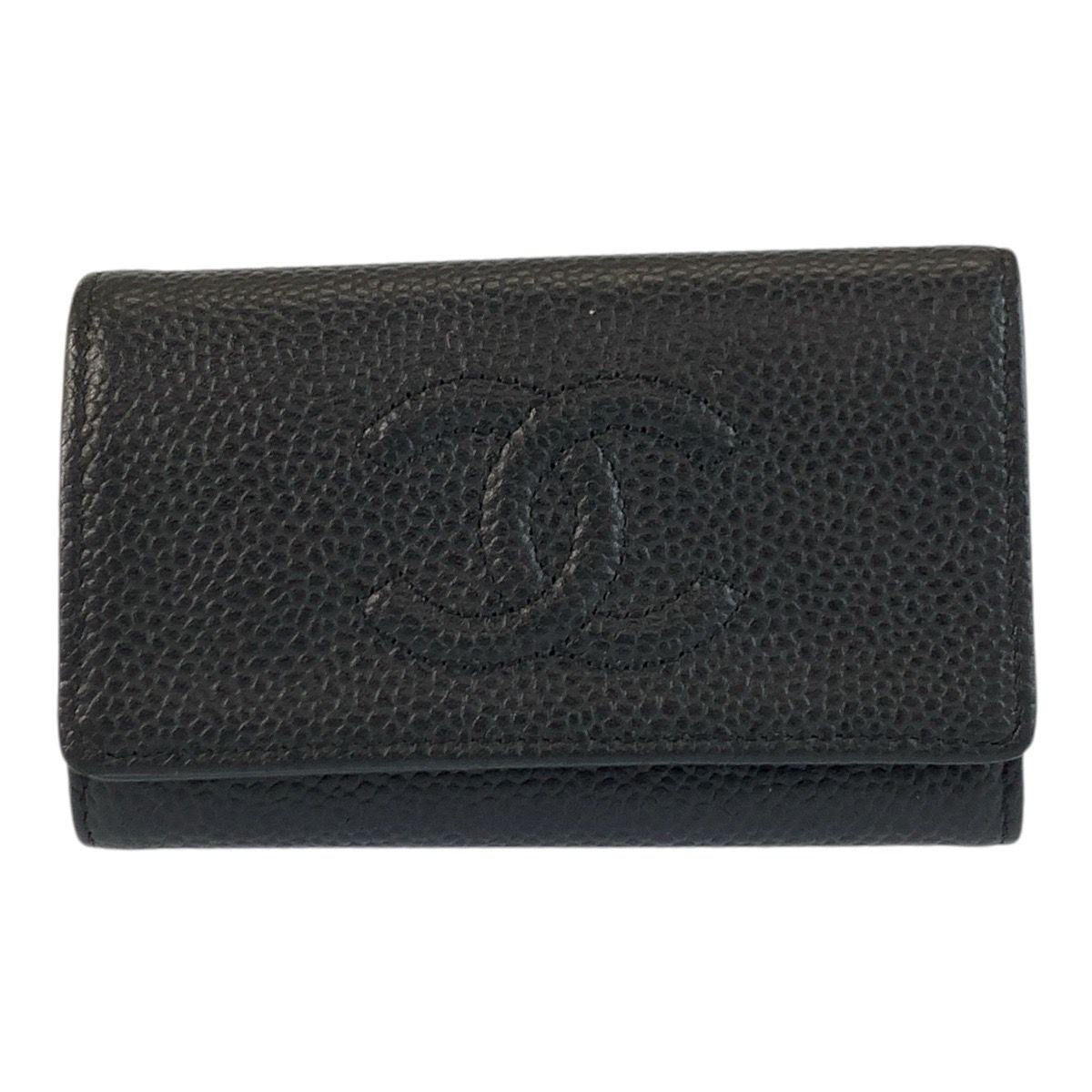 Chanel CC Logo Black Silver Leather Key Case 6 Rows Key Holder