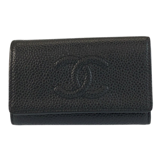 Chanel CC Logo Black Silver Leather Key Case 6 Rows Key Holder