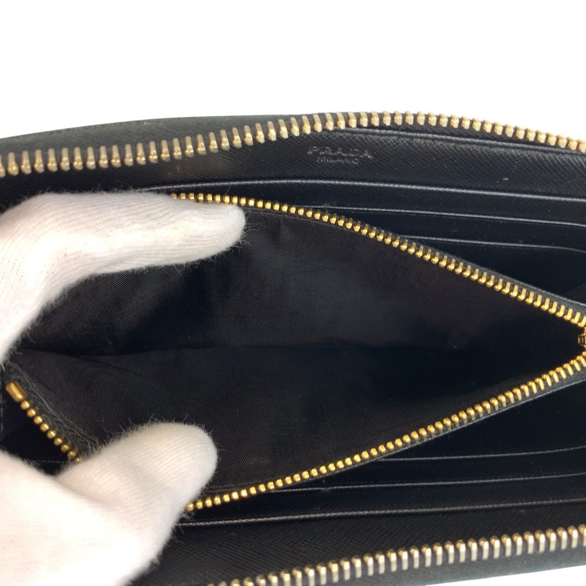 Prada Saffiano Black Gold Leather Wallet — view 5