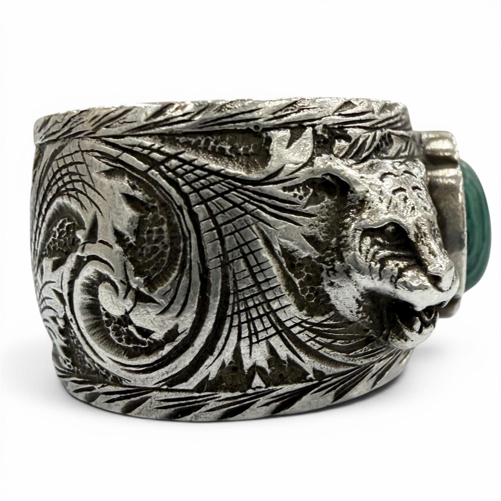Gucci Arabesque Garden Cat Head Malachite Ring Silver — view 5