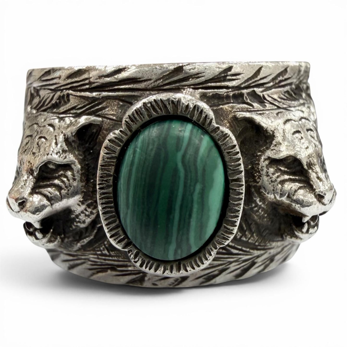 Gucci Arabesque Garden Cat Head Malachite Ring Silver — view 2