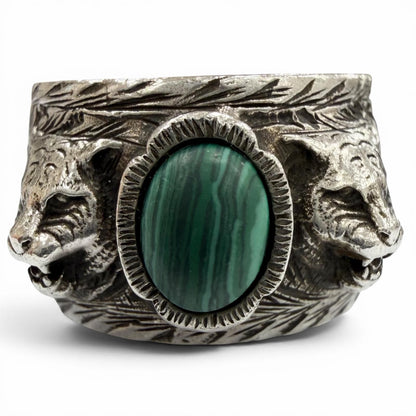 Gucci Arabesque Garden Cat Head Malachite Ring Silver — view 2