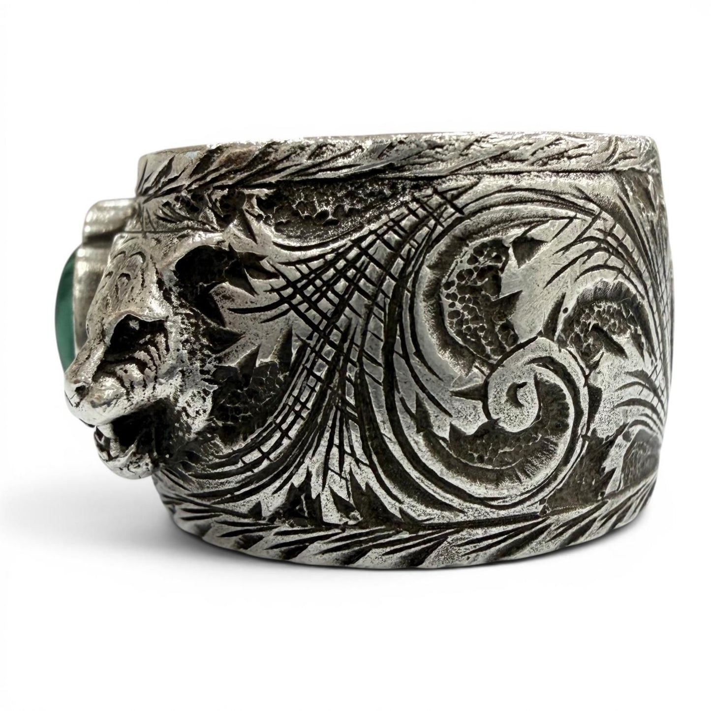 Gucci Arabesque Garden Cat Head Malachite Ring Silver — view 3