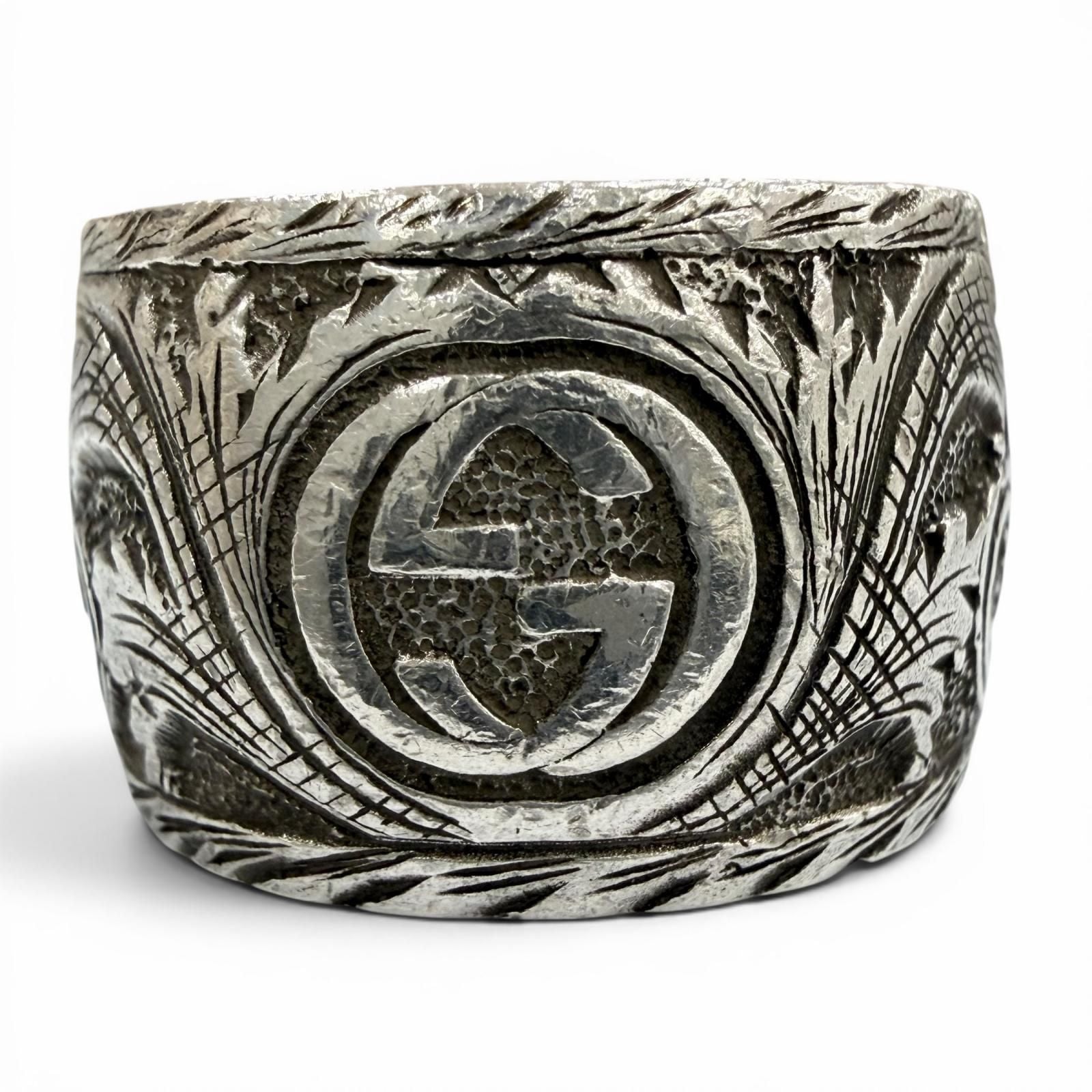 Gucci Arabesque Garden Cat Head Malachite Ring Silver — view 4