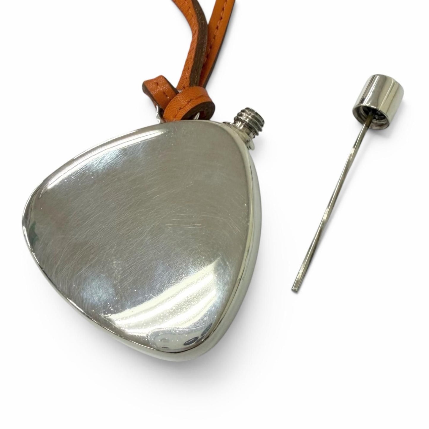Hermes Leather Strap Perfume Bottle Atomizer Necklace Silver Orange — view 5