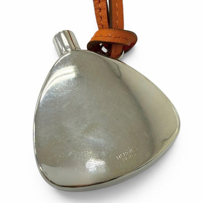 Hermes Leather Strap Perfume Bottle Atomizer Necklace Silver Orange — view 4